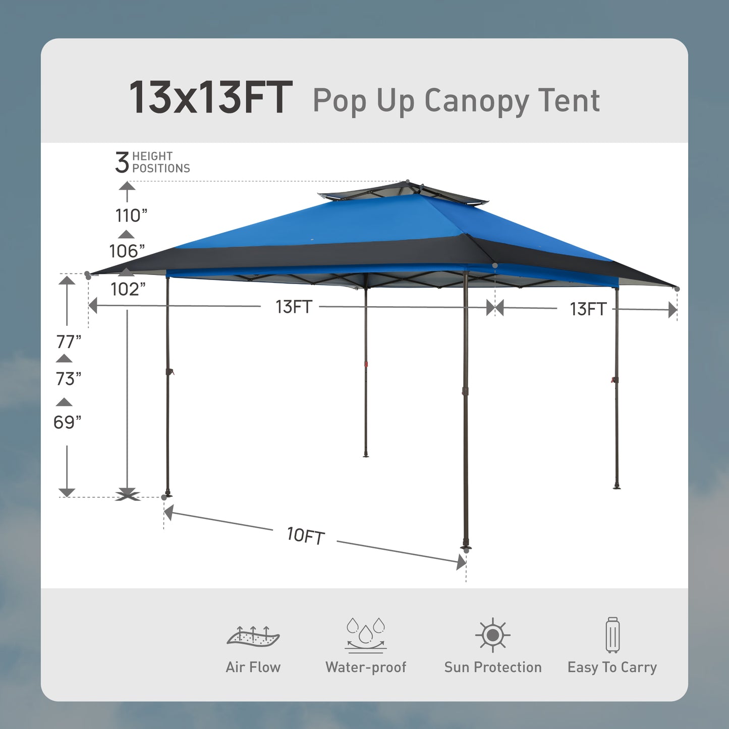 Alpha Joy 13x13ft Outdoor Gazebo Instant Pop Up Canopy Double Roof Folding Canopy with 3 Adjustable Height