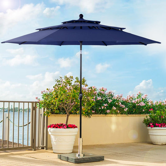 Alpha Joy 10ft 3 Tier Auto-tilt Outdoor Patio Umbrella with Push Button Tilt and Crank, Navy Blue