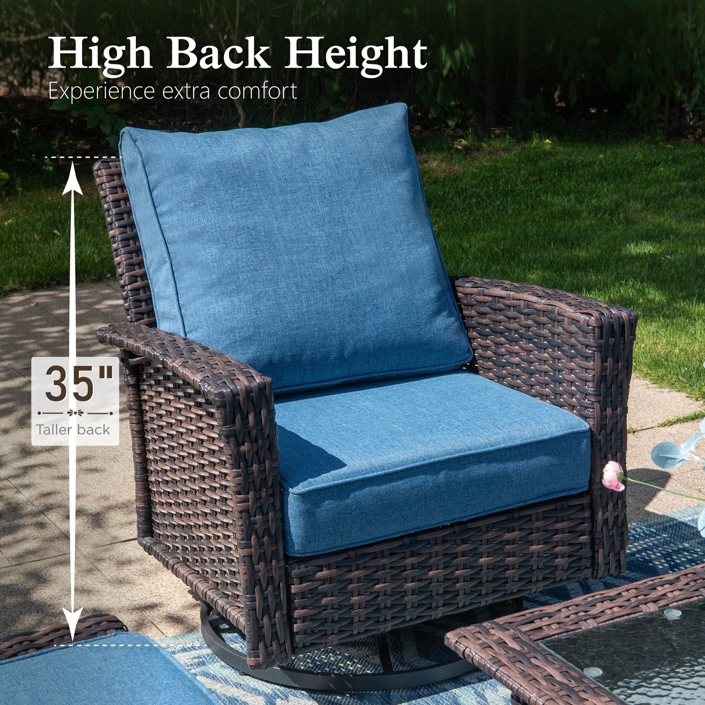 Sophia & William Outdoor Patio Wicker Swivel Glider Chairs Set of 2 with 5.5" Thick Cushions, Navy Blue