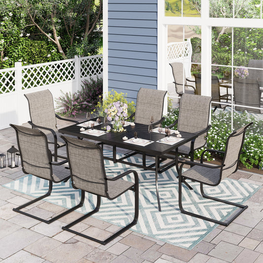 7 Piece Patio Outdoor Dining Set Metal Furniture Set with Padded Rocking Chairs and Table