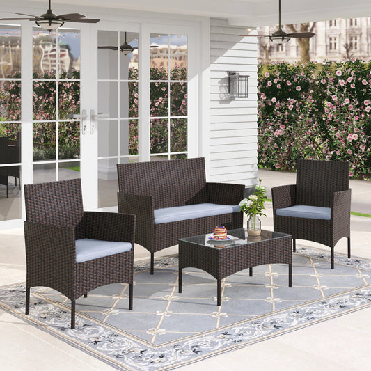 Sophia & William 4 Piece Wicker Outdoor Patio Conversation Set, Light Grey