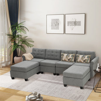 Slate 4-Seater Grey Sofa with 2  Ottomans