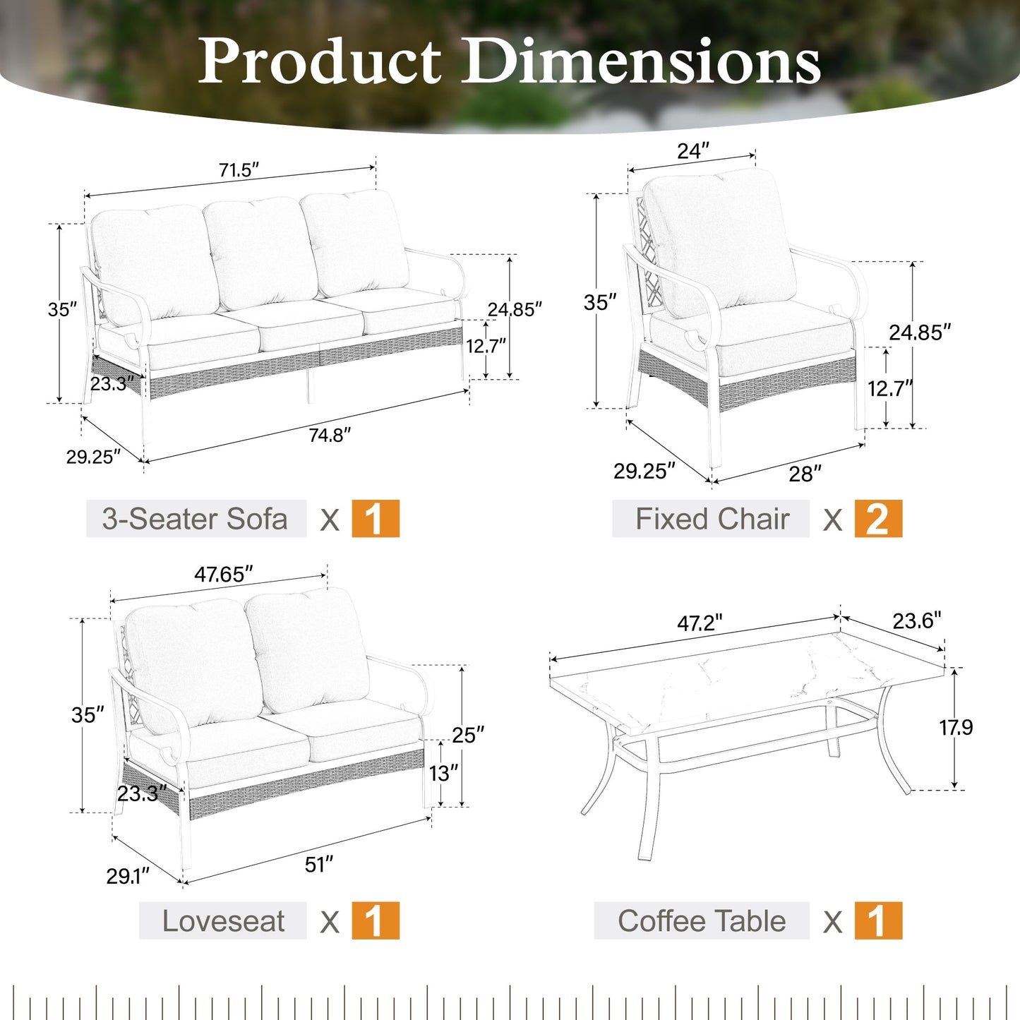 Sophia&William 6 Piece Patio Conversation Set Outdoor Furniture Loveseat Sofa Set with Fixed Chair, Light Gray