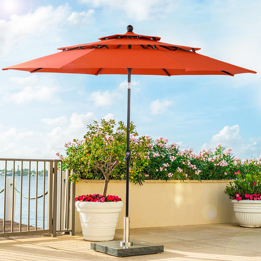 Alpha Joy 10ft 3 Tier Auto-tilt Outdoor Patio Umbrella with Push Button Tilt and Crank, Orange Red