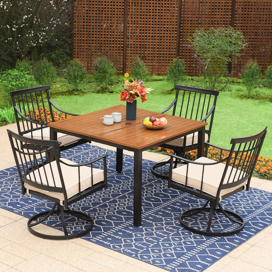 Sophia & William 5Pcs Patio Outdoor Dining Set Teak Steel Table and Cushioned Chairs Furniture Set