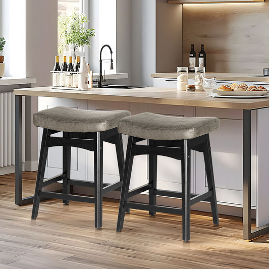 Alpha Joy 24 Counter Height Bar Stools with Wooden Legs for Kitchen Island Dining Room-Set of 2-Gray