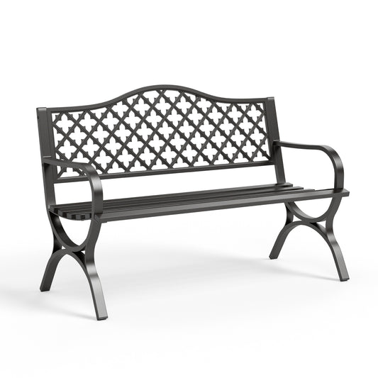 50" Black Outdoor Park Bench with Stylish Camelback Back Frame, Durable & Comfortable