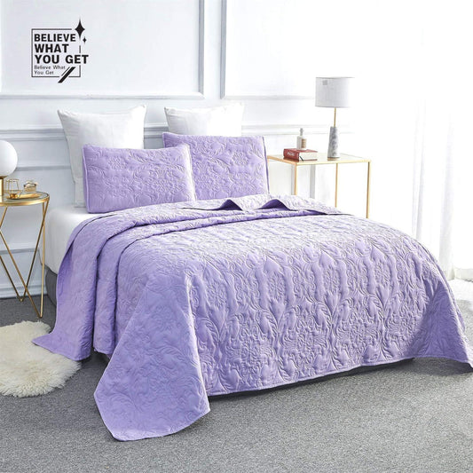 BELIEVE WHAT YOU GET Believe What You Get 3 Pieces Quilt Set King Size with 1 Quilt and 2 Pillow Shams, Reversible Microfiber Bedding Bedspread Coverlet Set, Cozy, Lightweight and Hypoallergenic, Purple