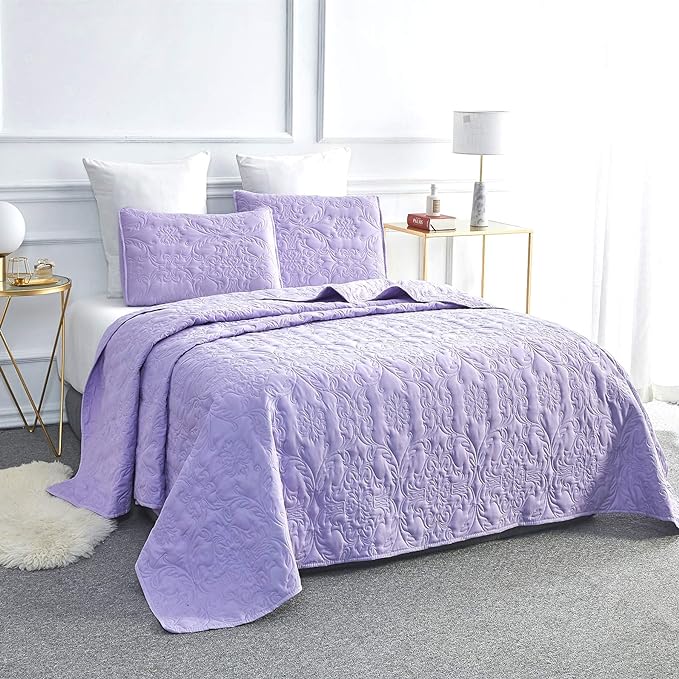 BELIEVE WHAT YOU GET Believe What You Get 3 Pieces Quilt Set King Size with 1 Quilt and 2 Pillow Shams, Reversible Microfiber Bedding Bedspread Coverlet Set, Cozy, Lightweight and Hypoallergenic, Purple