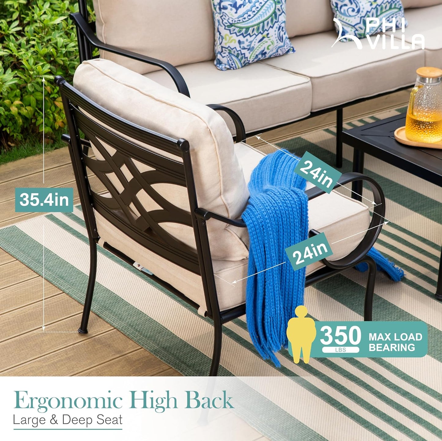 PREMIUM HOME SOLUTION Extra Large Patio Outdoor Furniture Sets - 2 Armchairs