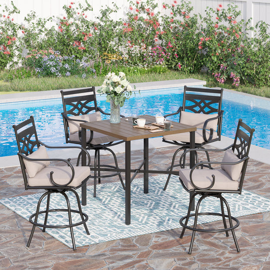 Sophia & William 5 Piece Patio Outdoor Bar Swivel Stool Set and Square Height Table, Cushioned Chairs