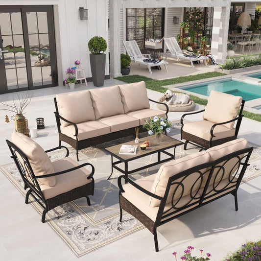 Sophia & William 5 Piece Metal Patio Conversation Sofa Set 7-Seat Outdoor Sectionals