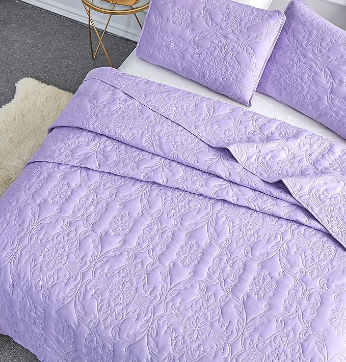 BELIEVE WHAT YOU GET Believe What You Get 3 Pieces Quilt Set King Size with 1 Quilt and 2 Pillow Shams, Reversible Microfiber Bedding Bedspread Coverlet Set, Cozy, Lightweight and Hypoallergenic, Purple