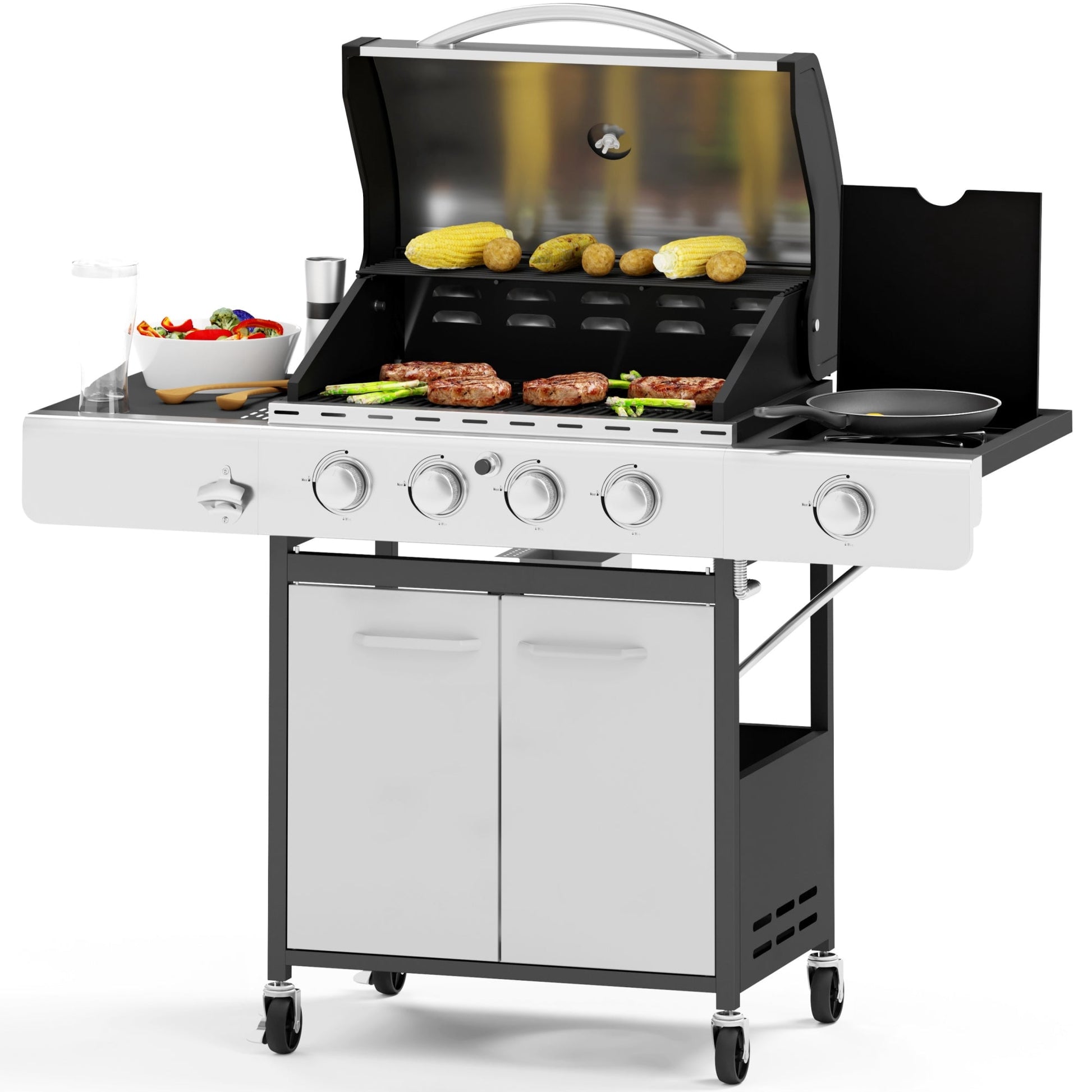 Sophia & William Stainless Steel Portable 4-Burner Propane Gas Grill with  Side Burner