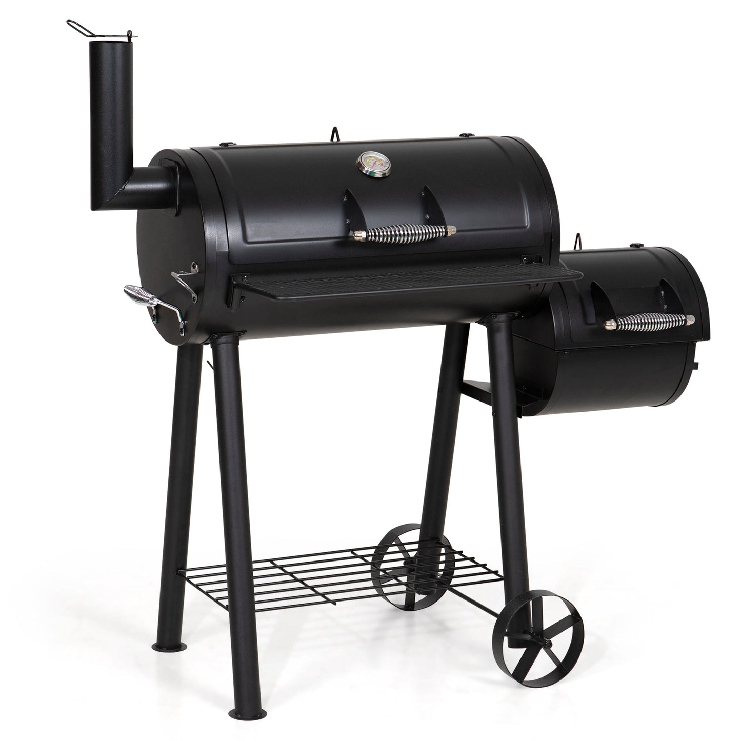 Steel BBQ Charcoal Grill with Offset Smoker in Black