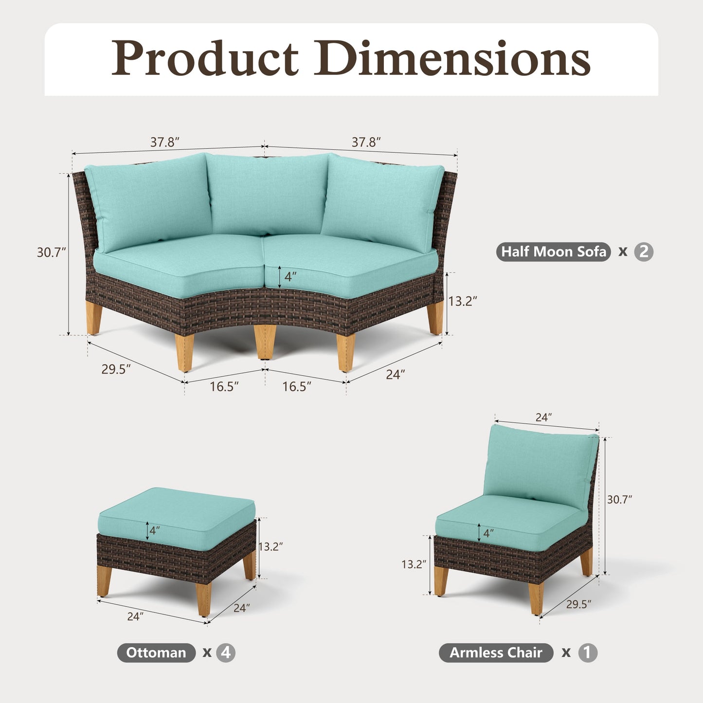 Sophia & William 9 Piece Outdoor Wicker Patio Conversation Sofa Set Outdoor Sectionals, Turquoise