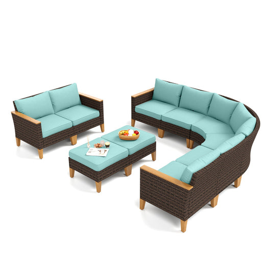 Sophia & William 10 Piece Outdoor Wicker Patio Conversation Sofa Set Outdoor Sectionals, Turquoise