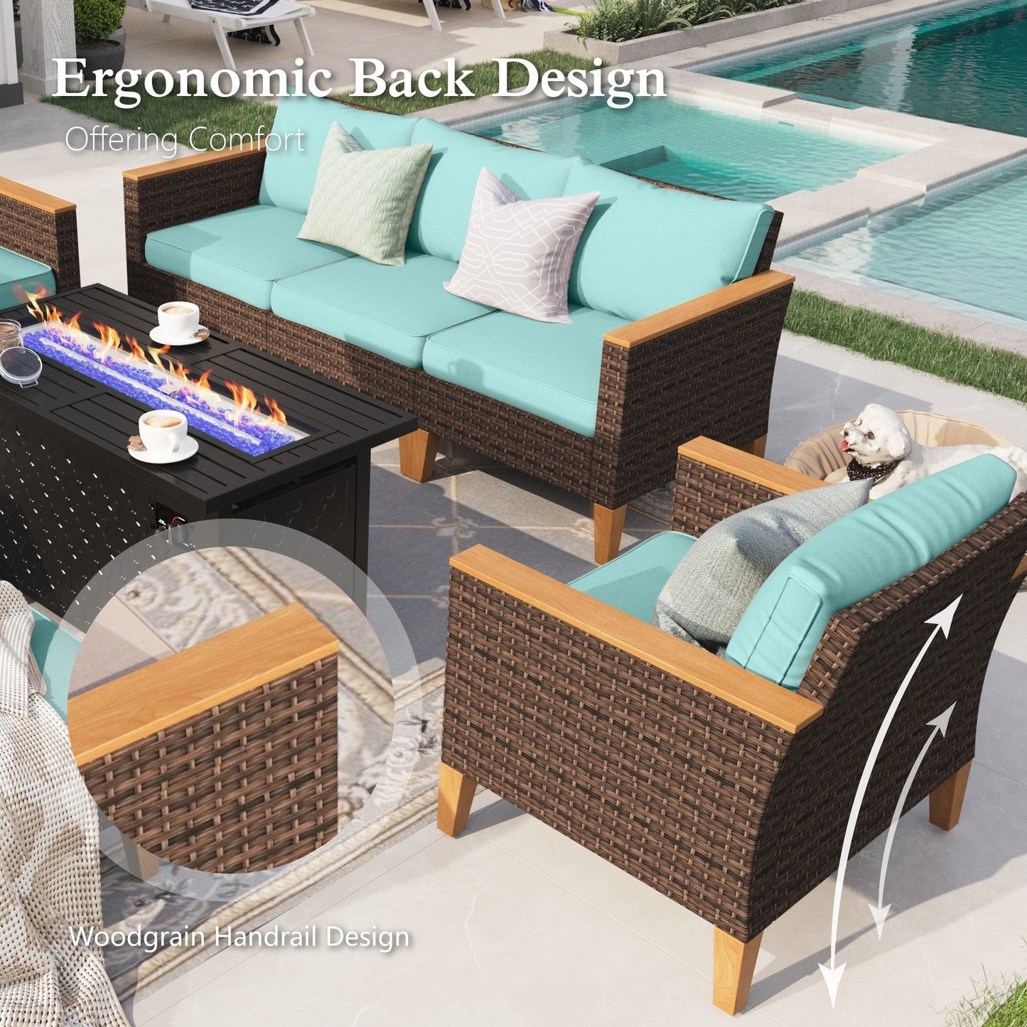 Sophia & William 9 Piece Outdoor Wicker Patio Conversation Sofa Set Outdoor Sectionals, Turquoise