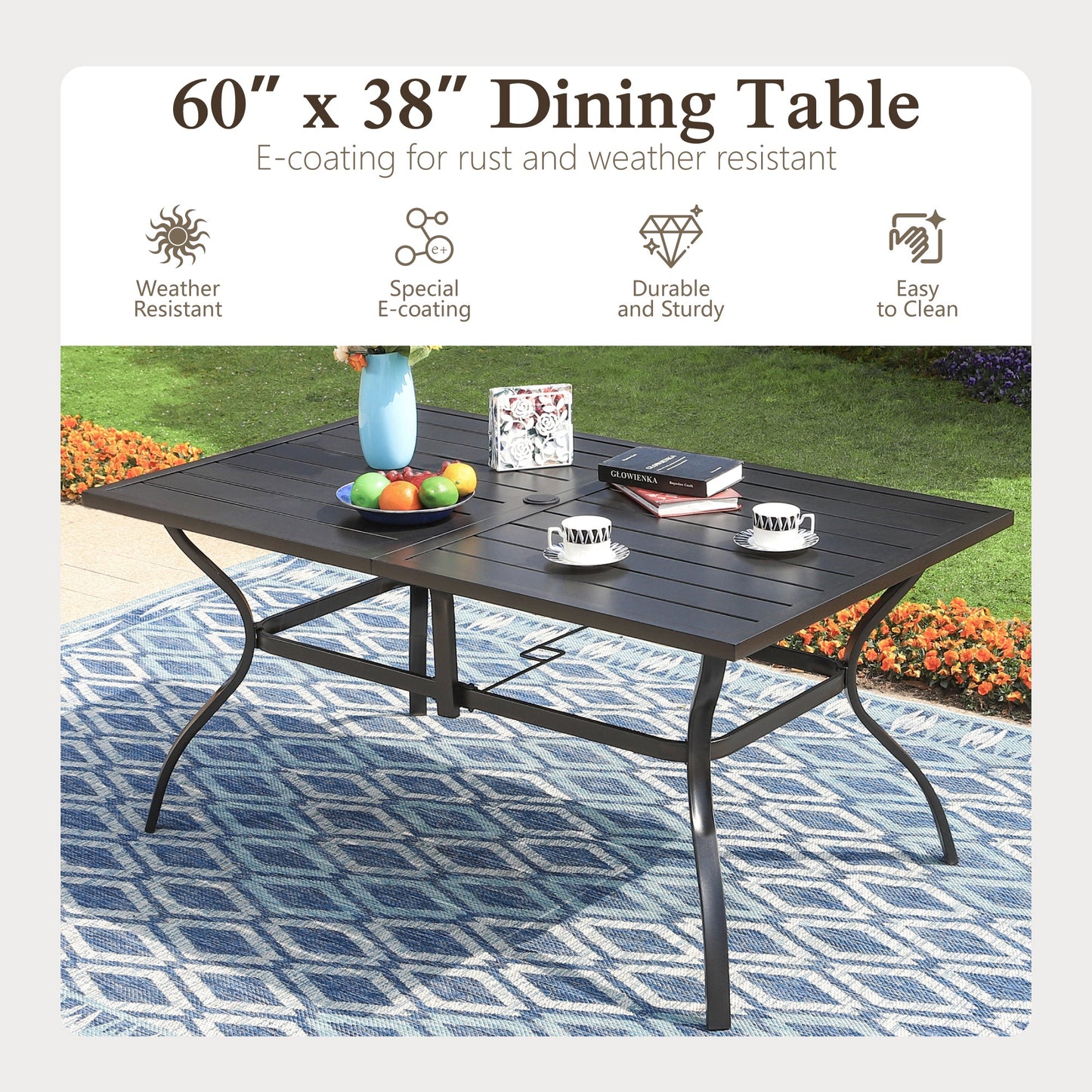 Sophia & William 8-Piece Outdoor Patio Dining Set with 13ft Umbrella, Adjustable Folding Chairs & Rectangle Table for 6, Navy Blue