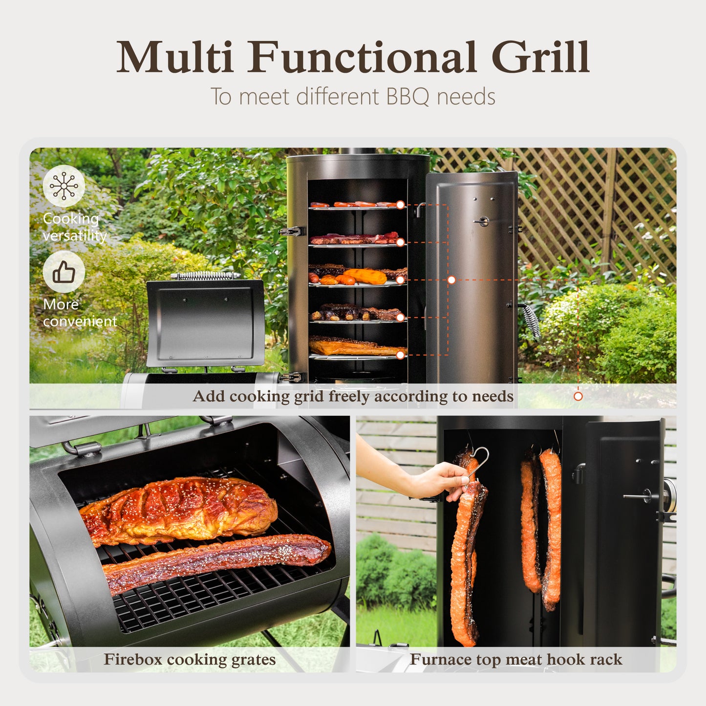 Alpha Joy Vertical Charcoal Grill with Offset Smoker 961 Square Inches Extra Large BBQ