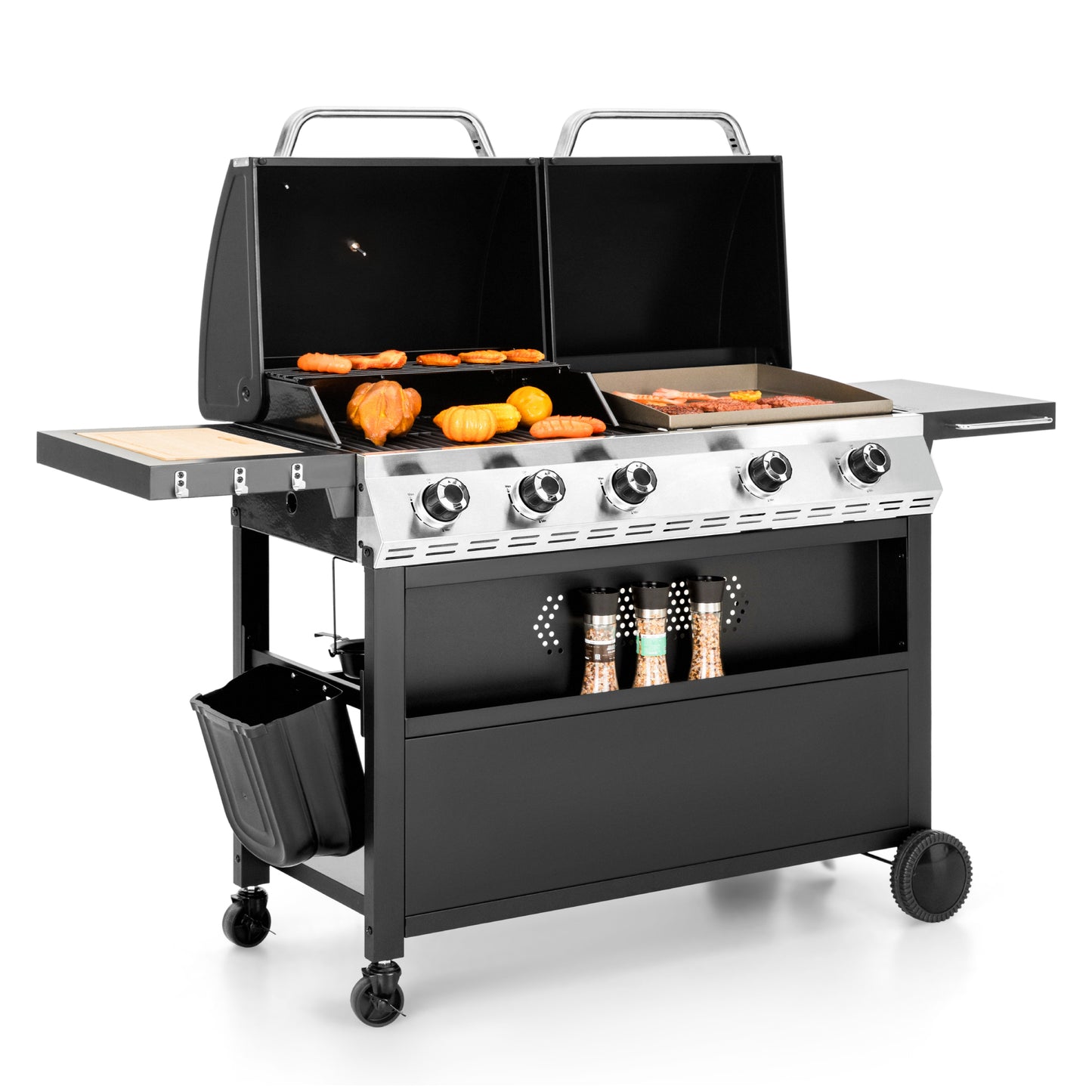 Alpha Joy 5-Burner Propane Gas Grill and Griddle Combo with Lids Total 54,000 BTU