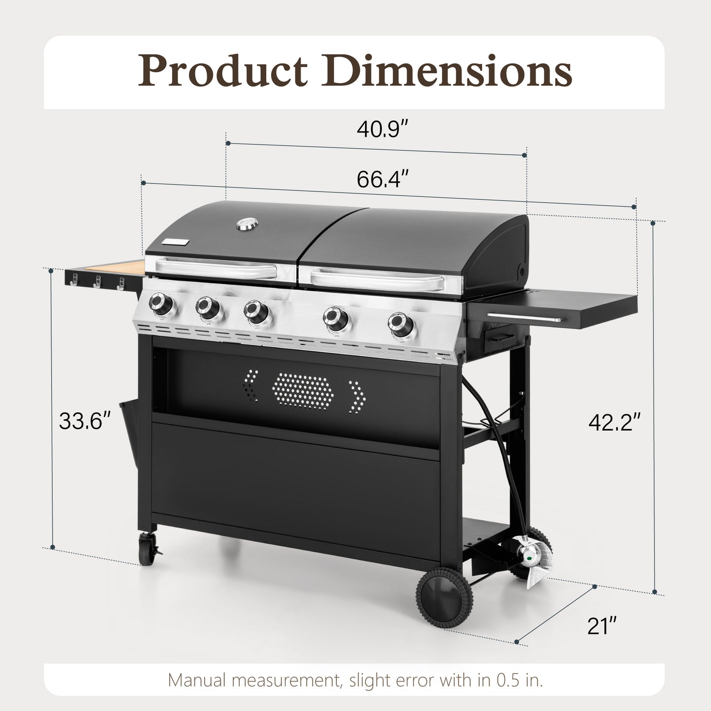 Alpha Joy 5-Burner Propane Gas Grill and Griddle Combo with Lids Total 54,000 BTU