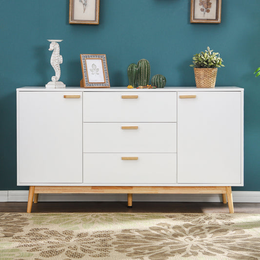 S&W Buffet Sideboard with 2 Doors & 3 Drawers for Entryway, Office, Living Room-White