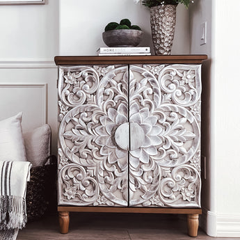 Retro Vintage Cabinet with Silver Flower Design