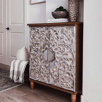 Retro Vintage Cabinet with Silver Flower Design