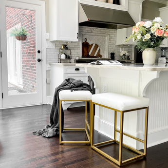 Modern Backless Dining Room Bar Stools with Sturdy Metal Frame, White