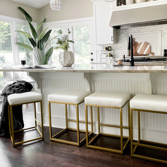 Modern Backless Dining Room Bar Stools with Sturdy Metal Frame, White