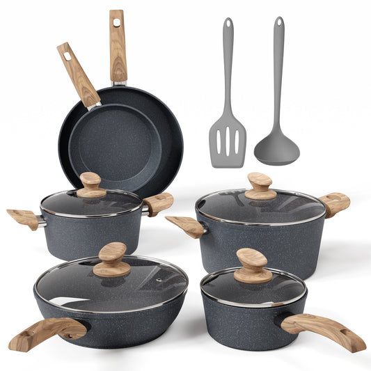 Sophia & William 12 Pieces Kitchen Nonstick Granite-Coated Cookware Set - Bgrey