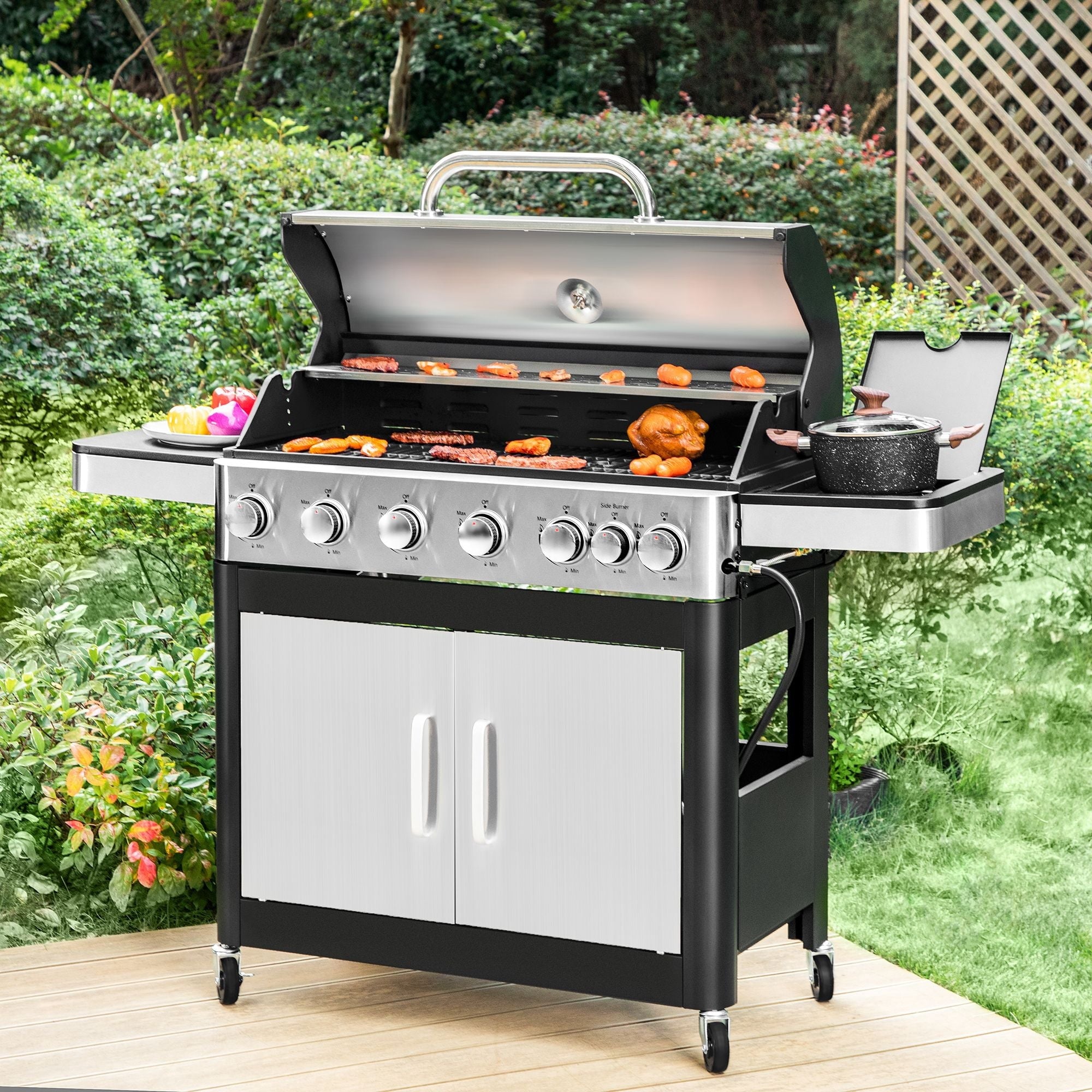 6 burner gas bbq with side burner best sale