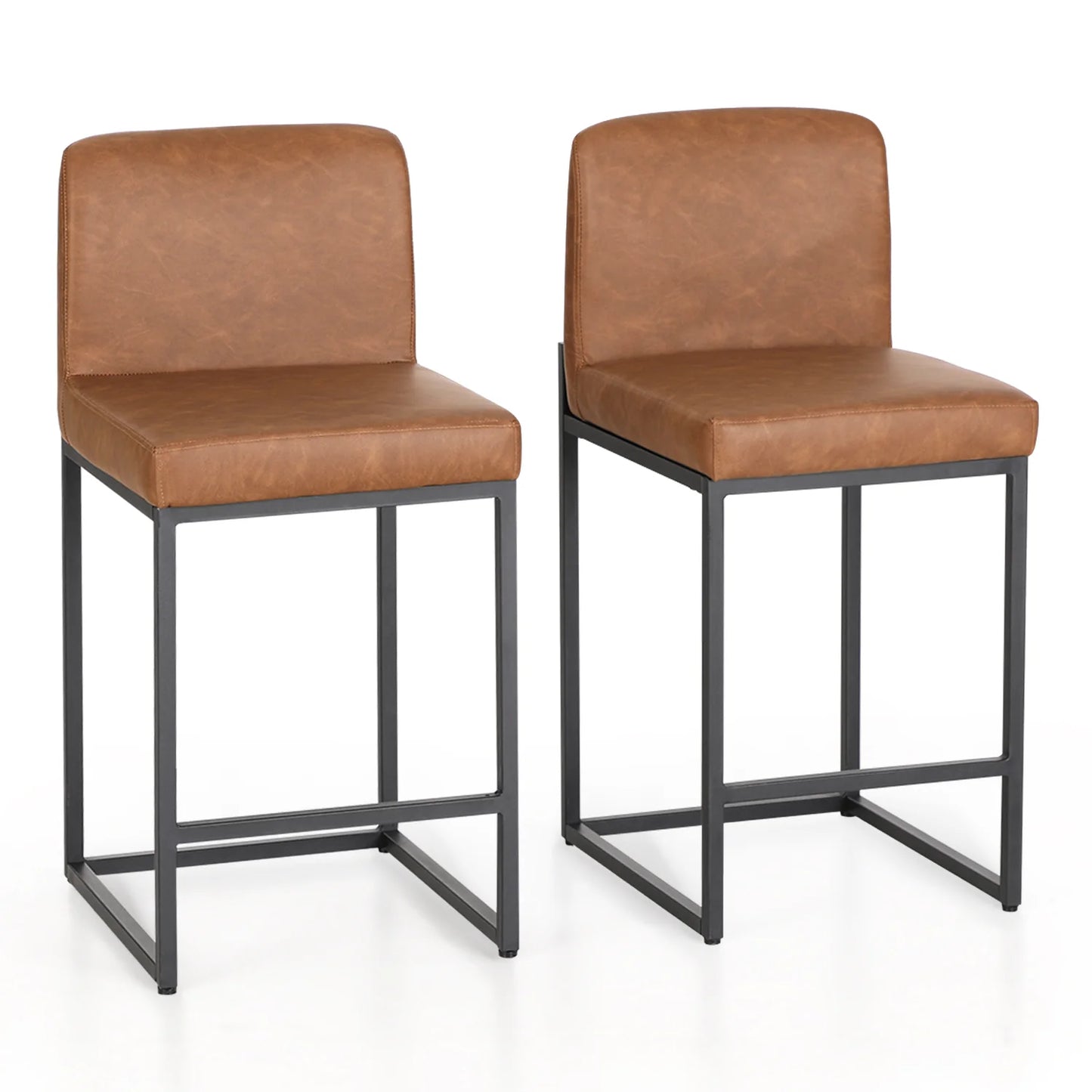 Sophia & William 24" PU Leather Counter Height Bar Stool with Backrest-Set of 2-Brown