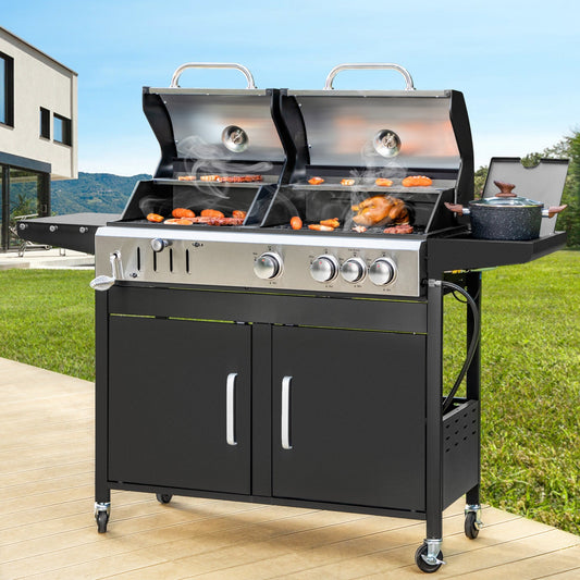 Dual Fuel Gas and Charcoal Grill Combo with Side Burner