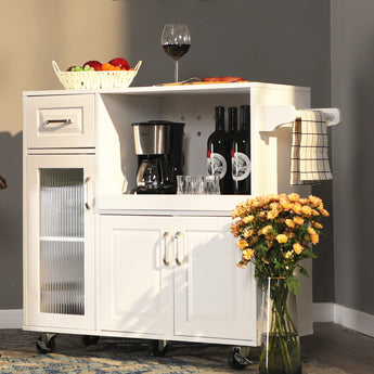 Stylish White Kitchen Island Cart with Towel Rack