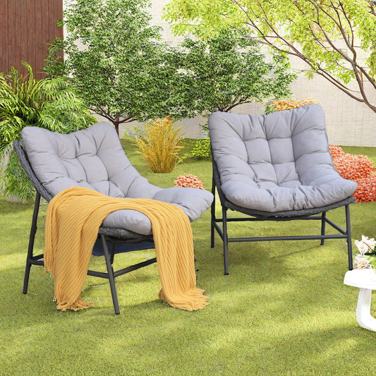 Sophia & William 2 Pieces Outdoor Patio Oversized Rattan Papasan Chairs with Steel Frame & Cushions, Whitish-grey & Beige