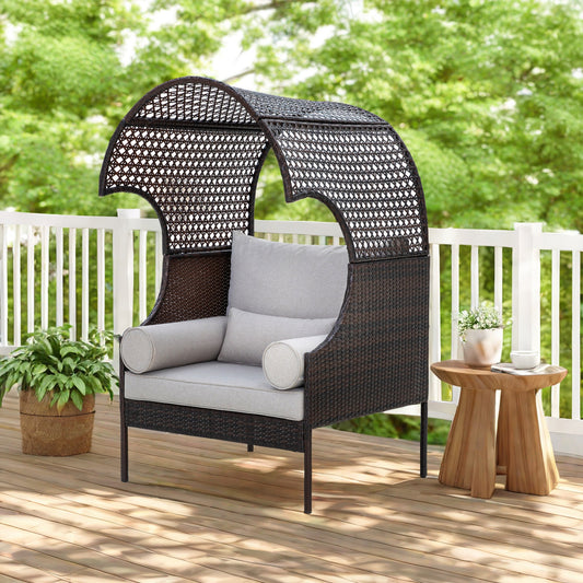 Sophia & William Outdoor Patio Oversized Rattan Wicker Egg Chair with Cushion, Brown & Beige