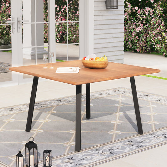 Metal 47" x 47" Patio Outdoor Square Dining Table for 4 with Wood-Look Top