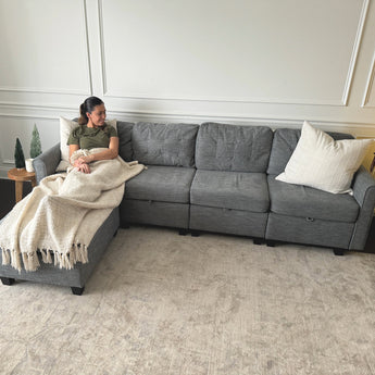 Slate 4-Seater Grey Sofa with Ottoman