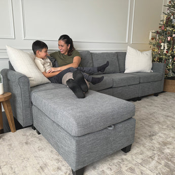 Slate 4-Seater Grey Sofa with Ottoman