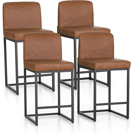 Sophia & William 24" PU Leather Counter Height Bar Stool with Backrest-Set of 4-Brown