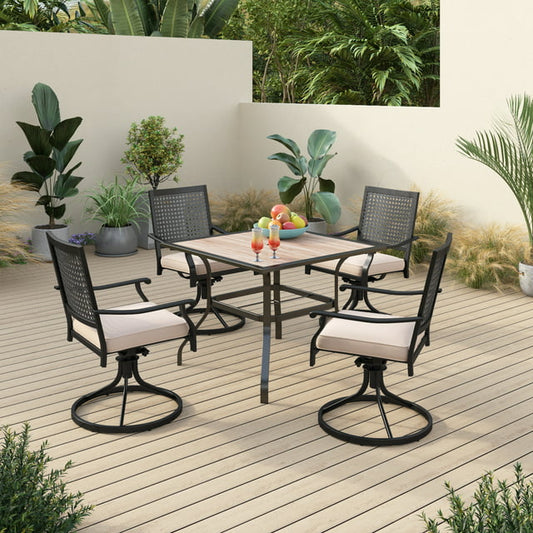 Sophia & William 5 Pcs Outdoor Patio Dining Set 4 Swivel Cushioned Chairs & 37" Square Metal Teak Wood Table