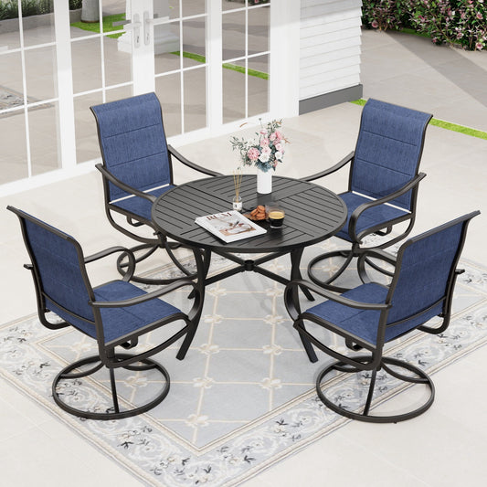 Sophia & William 5 Piece Outdoor Patio Dining Set Padded Textilene Chairs and 42" Round Table Furniture Set