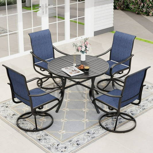 Sophia & William 5 Piece Outdoor Patio Dining Set Textilene Chairs and 42" Round Table Furniture Set