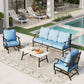 Sophia&William 5 Seat Patio Conversation Set Outdoor Rocking Chairs and Marble Table Furniture Set, Blue