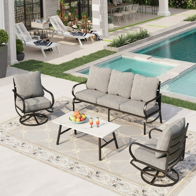 Sophia&William 5 Seat Patio Conversation Set Outdoor Sofa Furniture Set with Marble Table, Gray