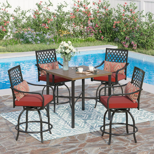 Sophia & William 5-Seat Patio Outdoor Bar Height Table Set and Cushioned Swivel Stools, Umbrella Hole