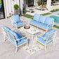 Sophia&William 6 Piece Patio Conversation Set Outdoor Furniture Loveseat Sofa Set with Fixed Chair, Blue