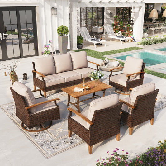 6 Piece Wicker Patio Conversation Sofa Set Outdoor Sectionals